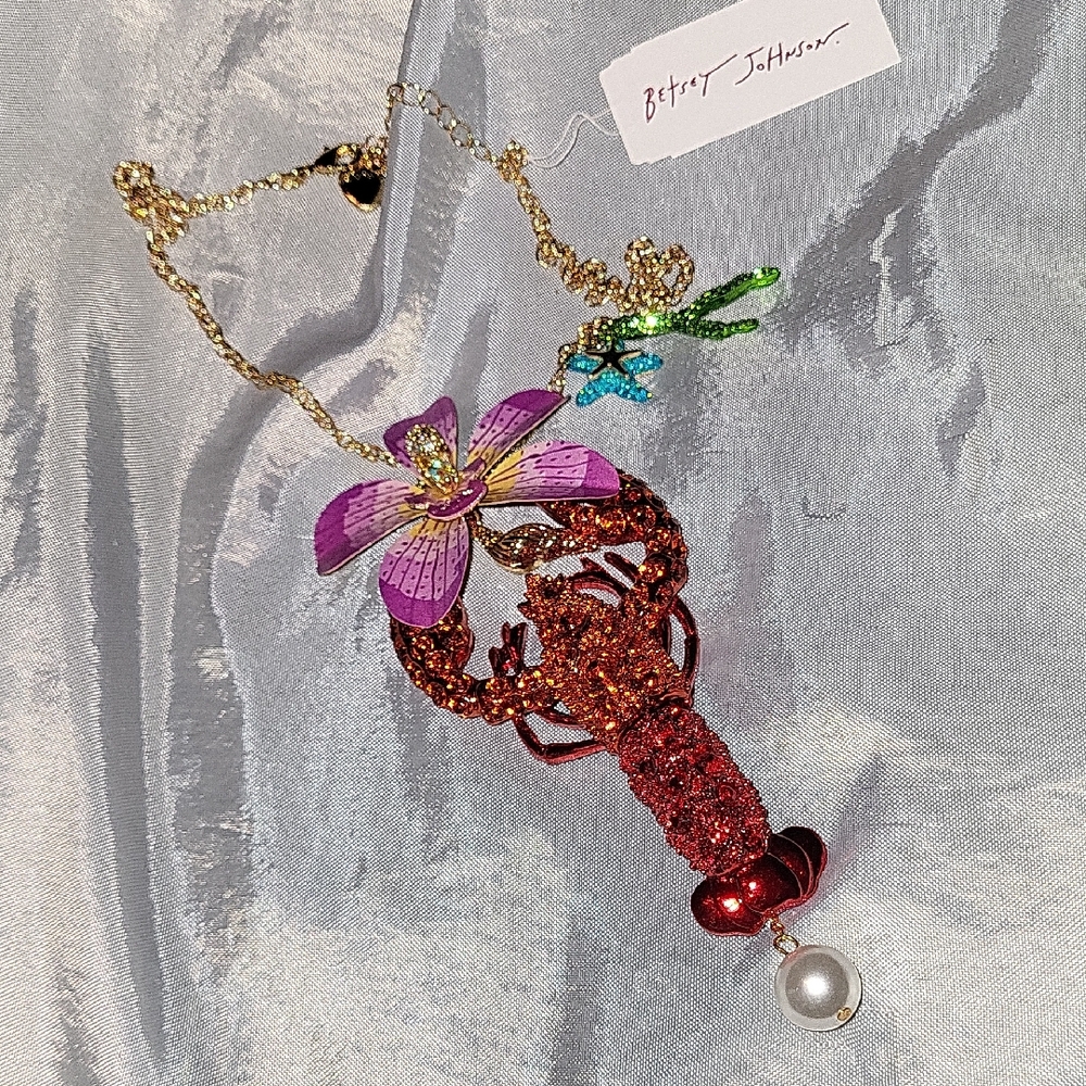 Betsey Johnson Red Lobster Orchid Necklace Brand New With Tag